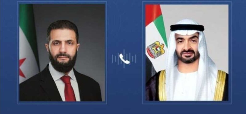 محمد بن زايد يبحث مع الشرع تعزيز التعاون المشترك ومستجدات القضايا الإقليمية